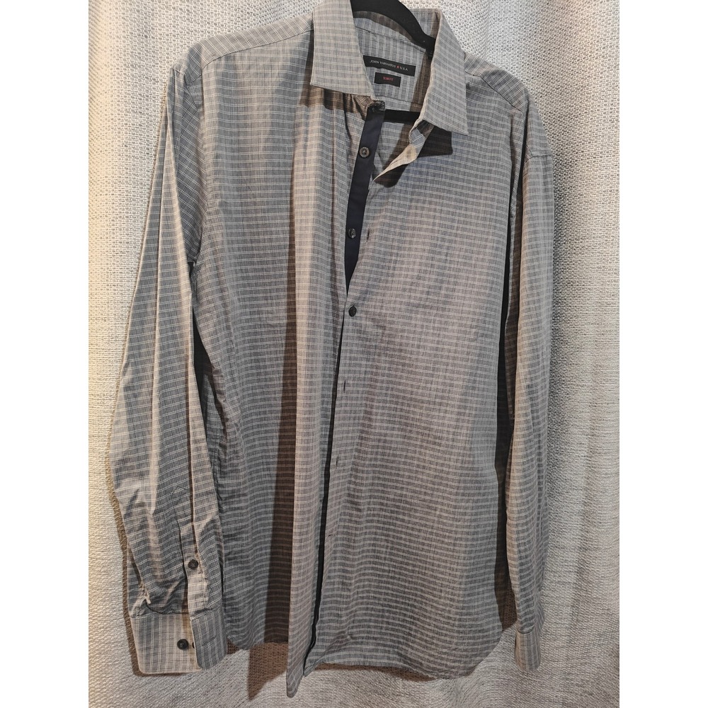 John Varvatos Star USA Slim Fit Micro Plaid Button Down Shirt Grey 16.5 34/35